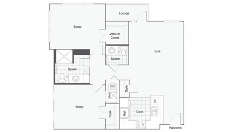 2 bedroom 1.5  bathroom Floor plan G at 1910 on Water, Milwaukee, 53202
